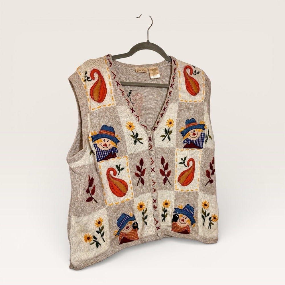 Vintage Bobbie Brooks Fall Harvest Thanksgiving Sweater Vest Cottagecore 22W/24W - Picture 2 of 10